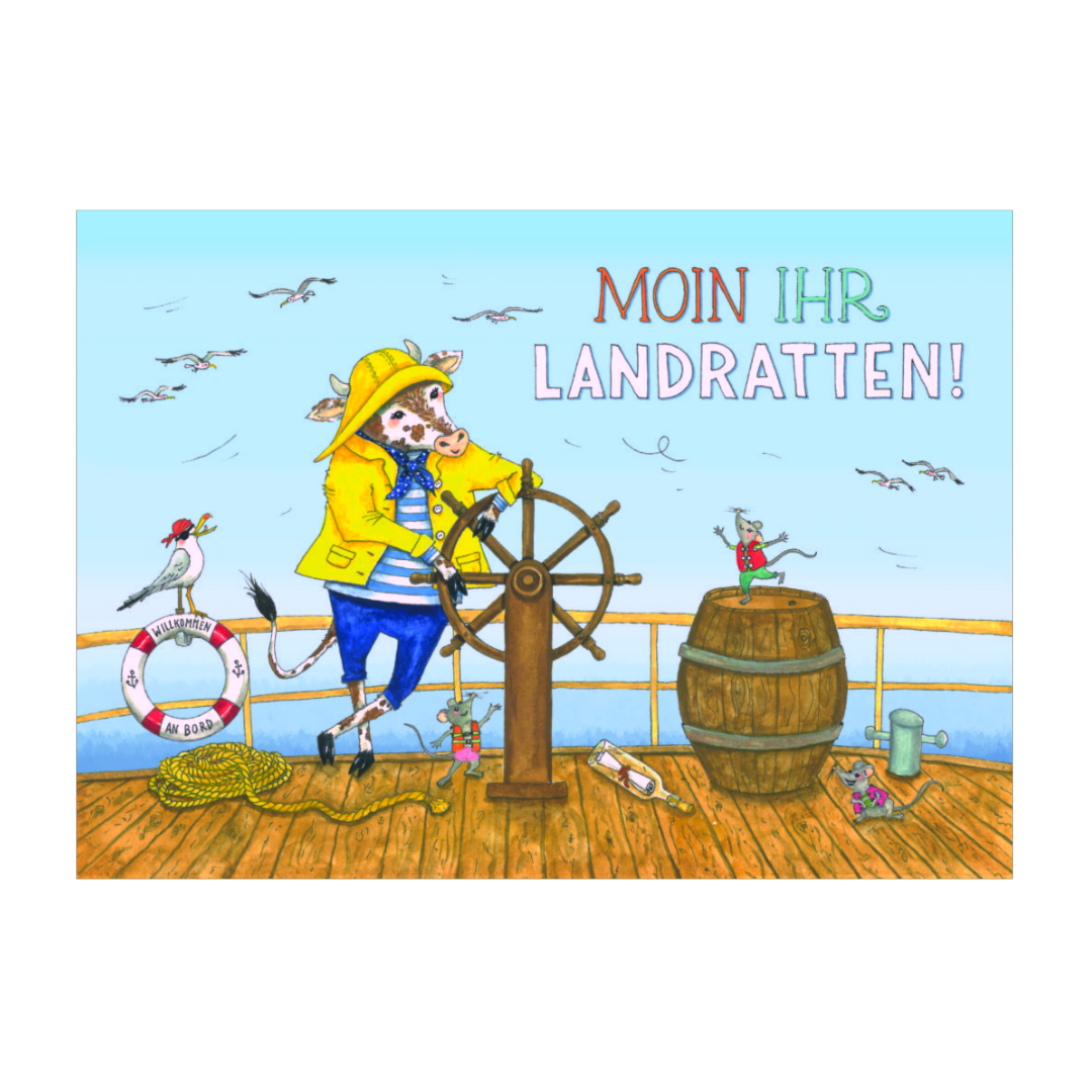 Postcard Moin Ihr Landratten by Jiska de Waard