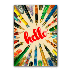 Postcard Hello Fountain Pens, MogCherie