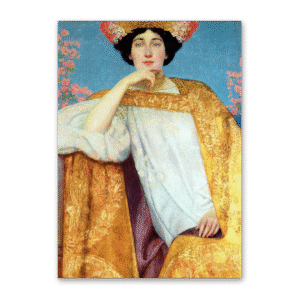 Postcard Porträt einer Frau in goldenem Kleid, Gustav Klimt
