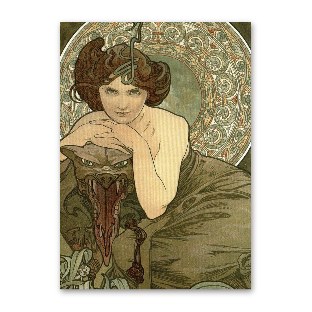 Postcard Die Edelsteine Smaragd, Alfons Mucha