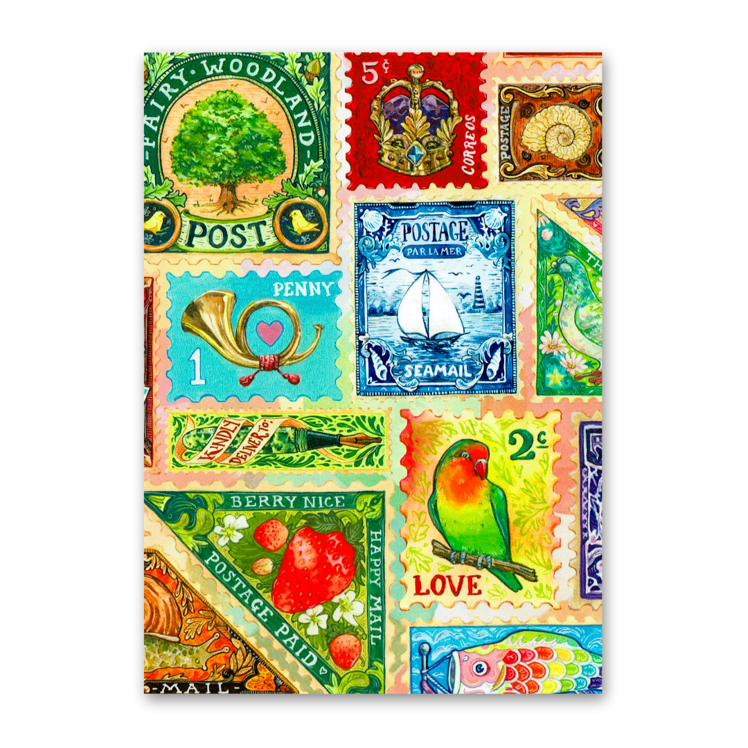Postcard Colourful Stamp Collection, MogCherie
