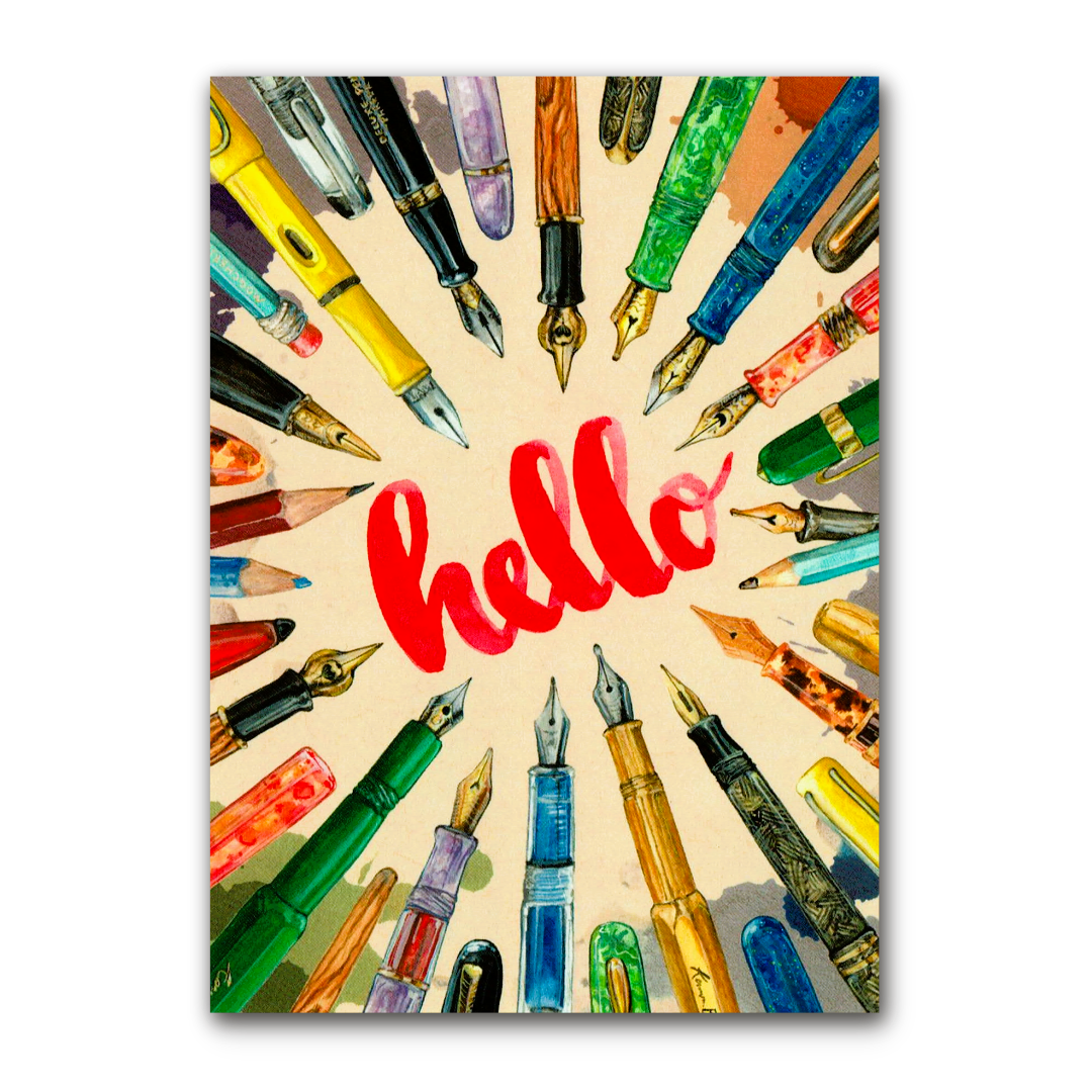 Postcard Hello Fountain Pens, MogCherie