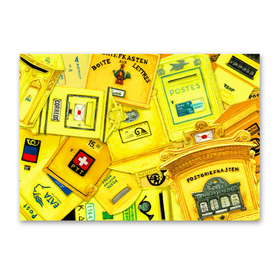 Postcard Yellow Postbox Collage, MogCherie