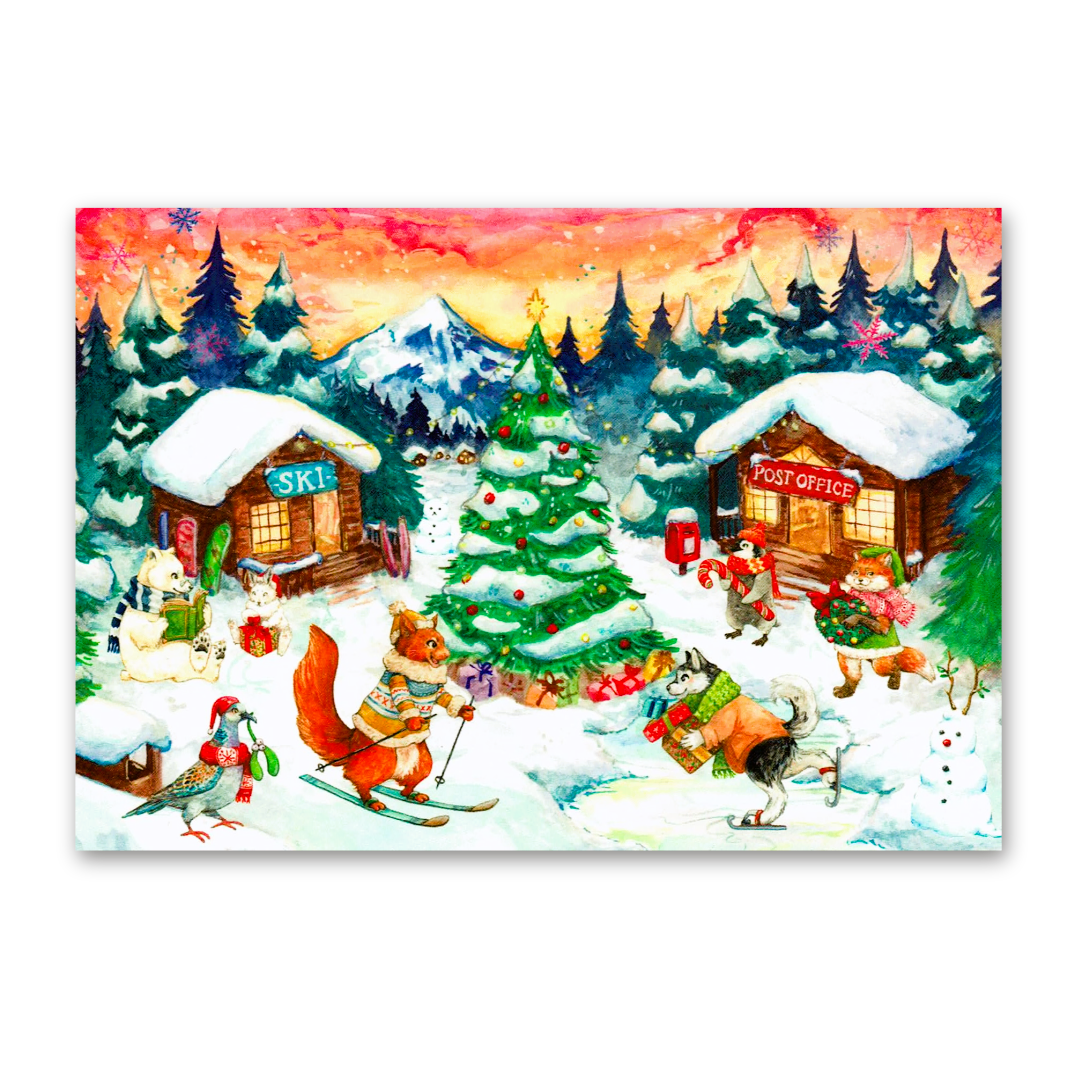 Postcard Winter Woodland Village, MogCherie