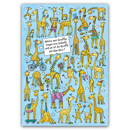 Postcard Welche zwei Giraffen tragen eine Schleife, Charis Bartsch