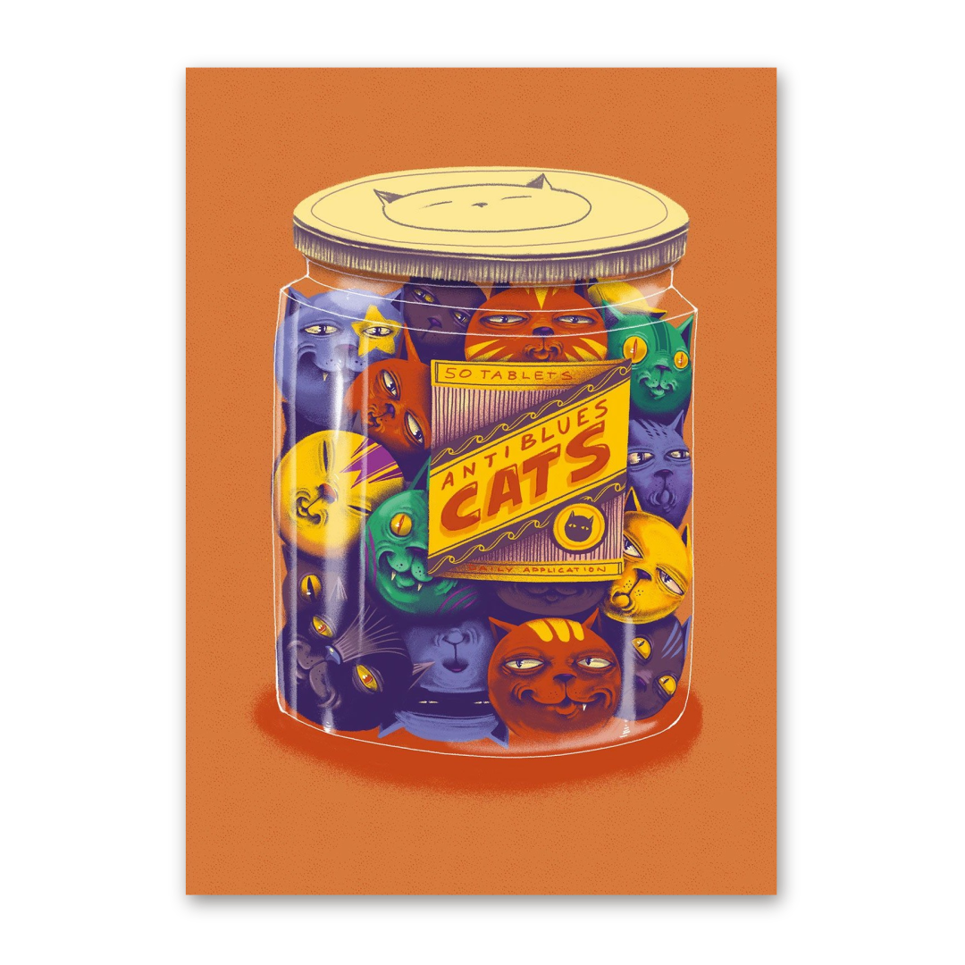 Postcard Anti Blues Cats, Superfreunde