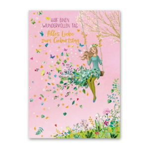 Postcard Frau auf Schaukel, Mila Marquis