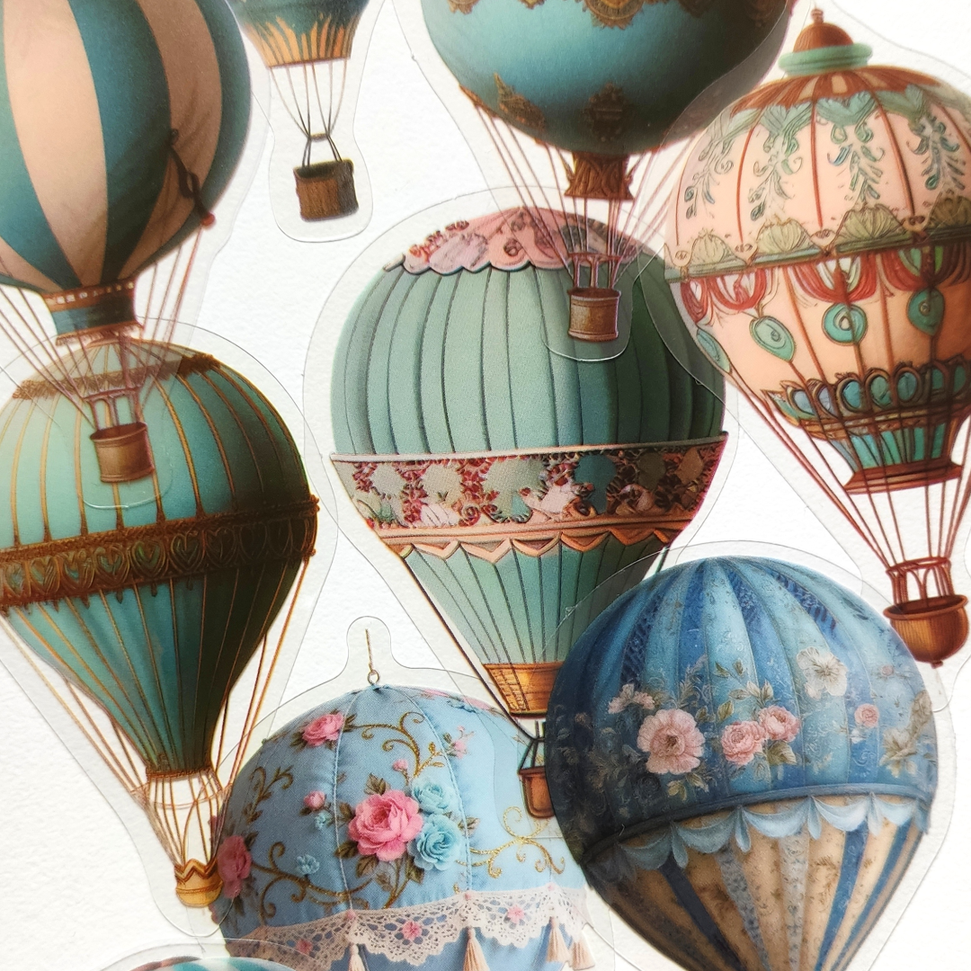 10 Sticker Bag Clear Sky, Hot Air Balloons Blue