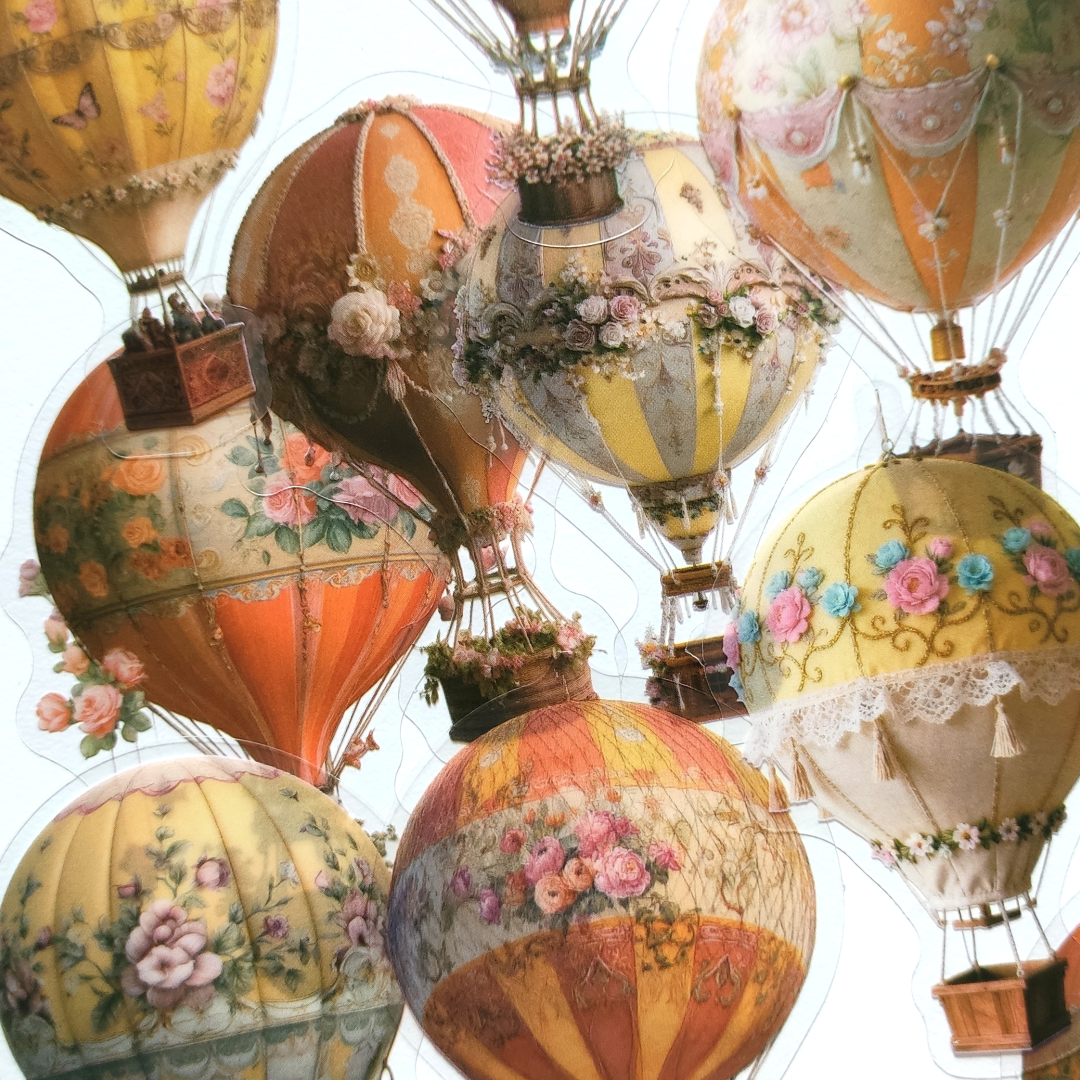 10 Sticker Bag Clear Sky, Hot Air Balloons Orange