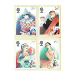 Set of 4 Maxicards, 1982 Royal Mail PHQ Cards No. 59 "British Theatre" 