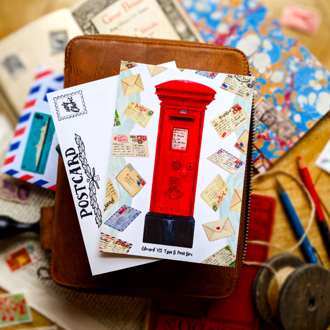 Postcard UK Pillar Postbox, MogCherie