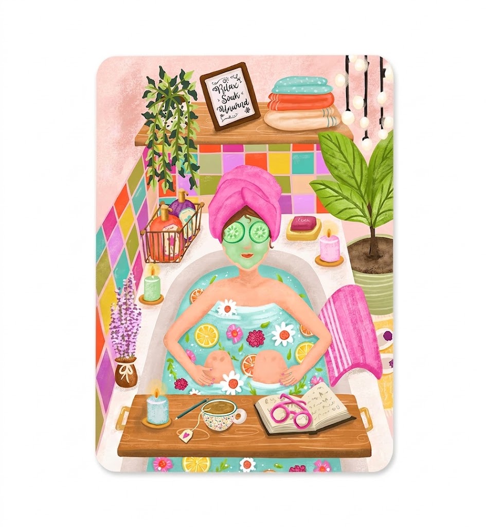 Postcard Relax, Soak and Unwind, Aniet Illustration